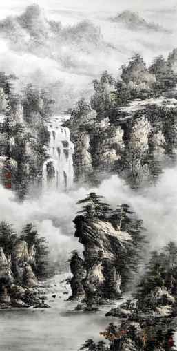 张文山作品《泉声一曲流不尽》规格:138cmx69cm 张文山作品《泉声一曲流不尽》规格:138cmx69cm