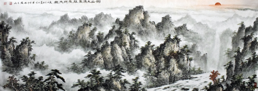 张文山作品《得山水清气极天地大观》规格:360cmx124cm 张文山作品《得山水清气极天地大观》规格:360cmx124cm